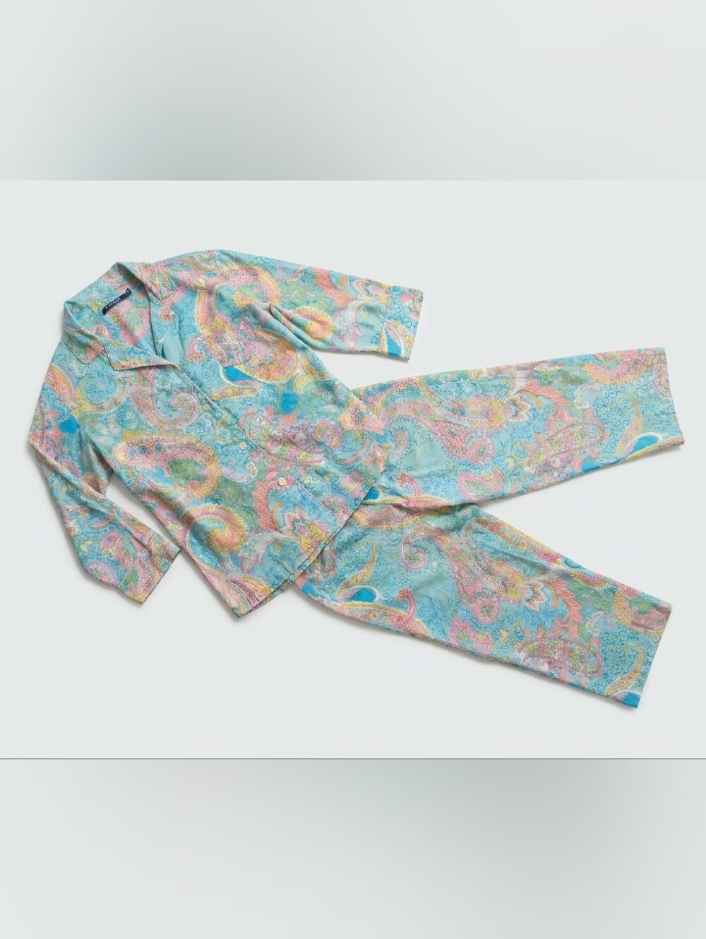 Ralph Lauren Pastel Paisley Cotton Pajama Set - Aqua Pink Yellow